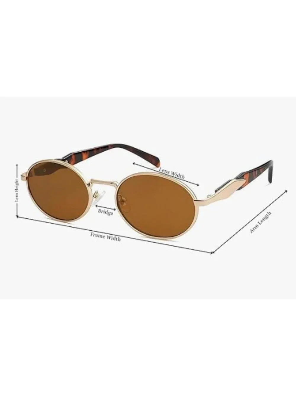 Oval Gold Metal Frame Sunglasses Brown Lenses Tortoiseshell Arms Retro Vintage